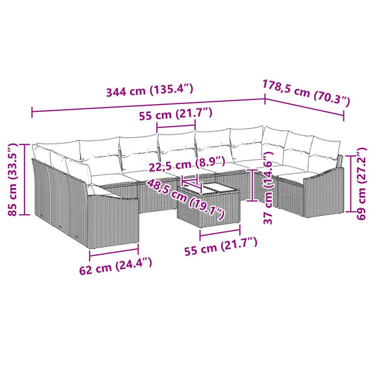 Conjunto de Sofá de Jardim Cinzento-claro vime PE