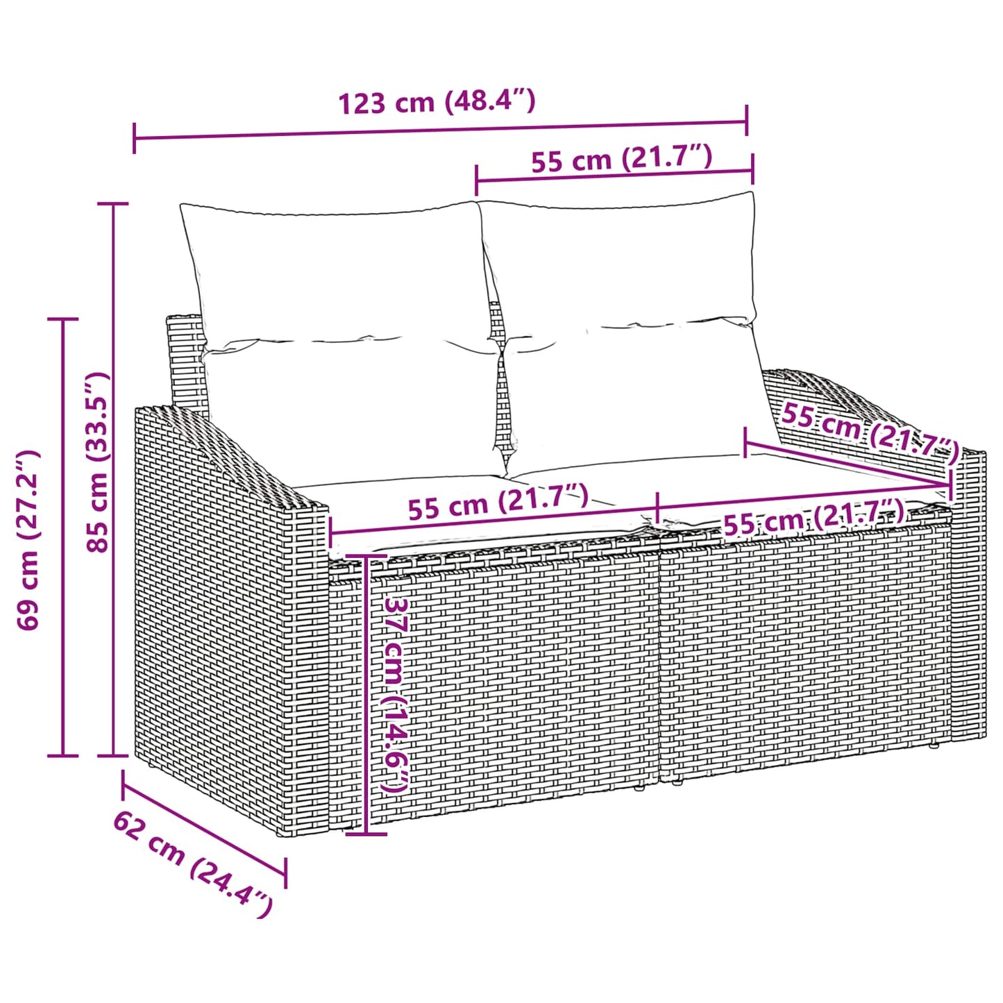 Conjunto de Sofá de Jardim Cinzento-claro vime PE