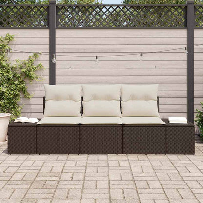 Conjunto de Sofá de Jardim com almofada 3 pcs Marrom e Creme