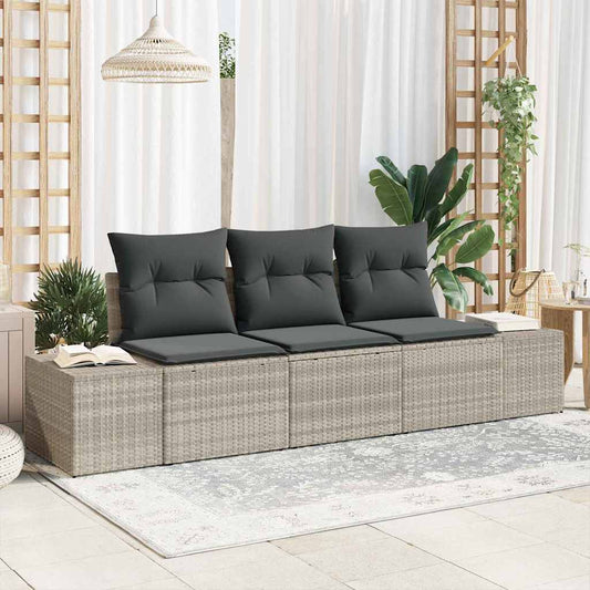 Conjunto de Sofá de Jardim com almofada 3 pcs Cinzento-claro