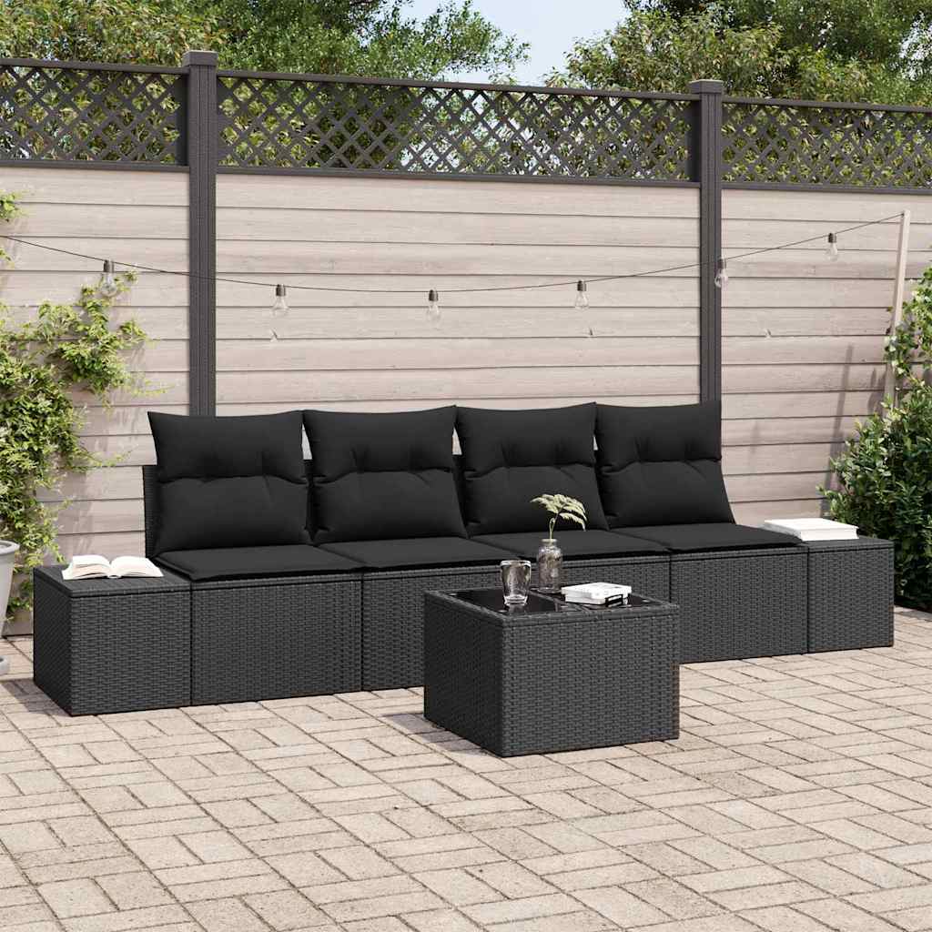 Conjunto de Sofá de Jardim Manual 5 pcs Preto 55 x 55 x 37 cm