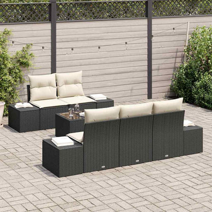 Conjunto de Sofá de Jardim 6 pcs Preto e Creme 55 x 55 x 37 cm