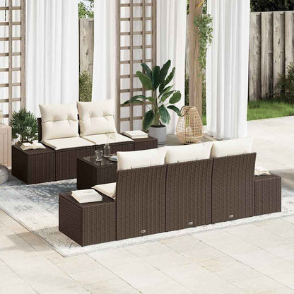 Conjunto de Sofá de Jardim 6 pcs Marrom e Creme 55 x 55 x 37 cm