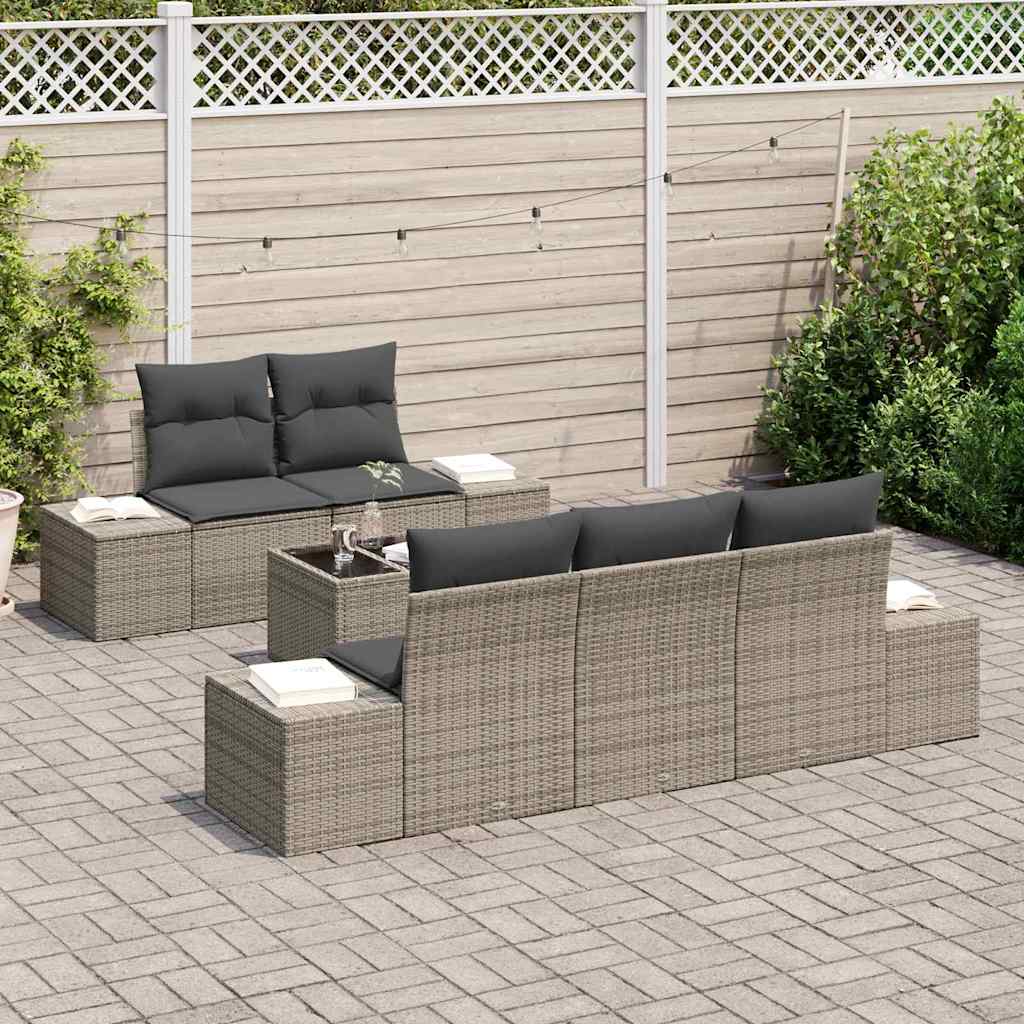 Conjunto de Sofá de Jardim com almofada 6 pcs Cinzeto vime PE
