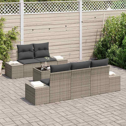 Conjunto de Sofá de Jardim com almofada 6 pcs Cinzeto vime PE