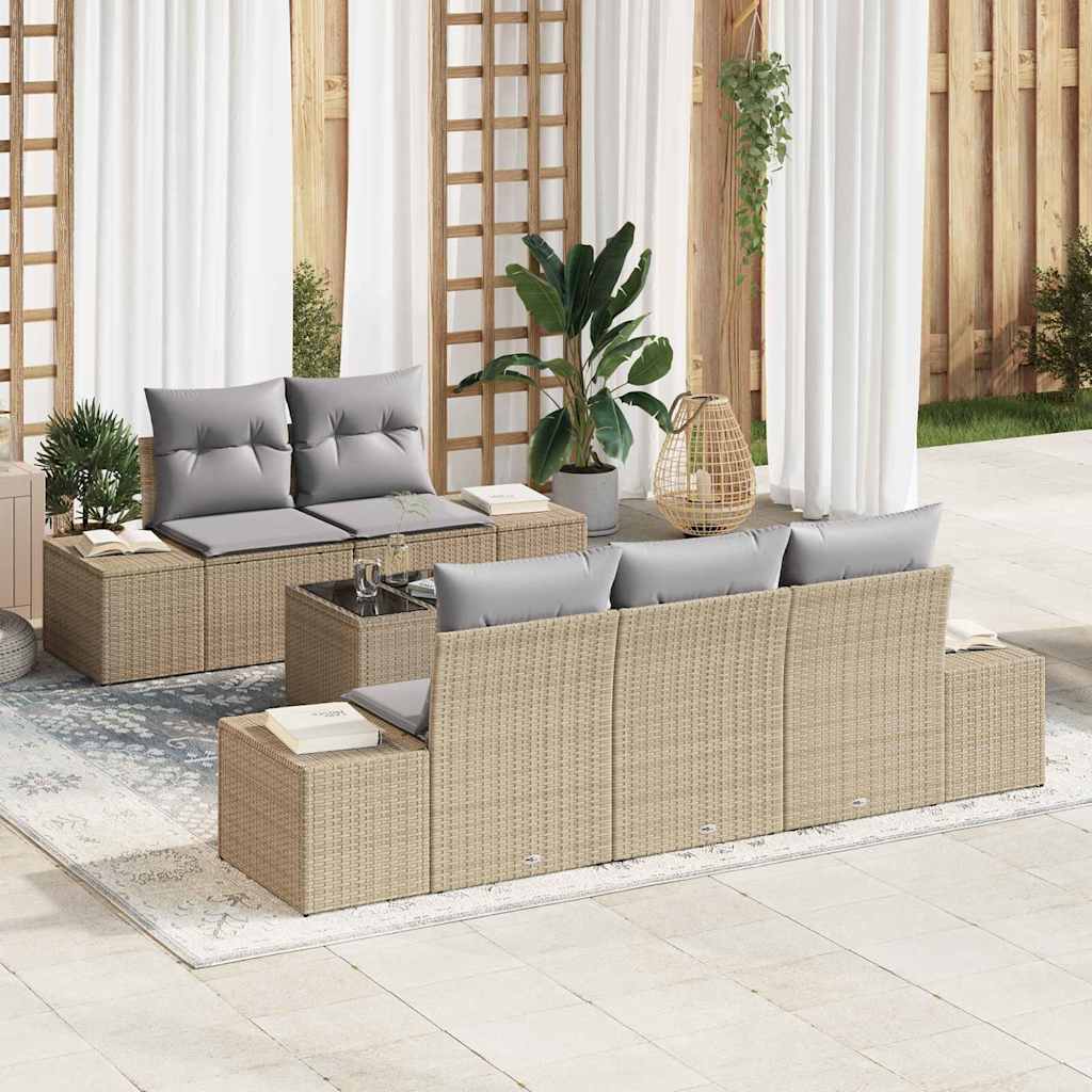 Conjunto de Sofá de Jardim 6 pcs Bege e Cinza vime PE