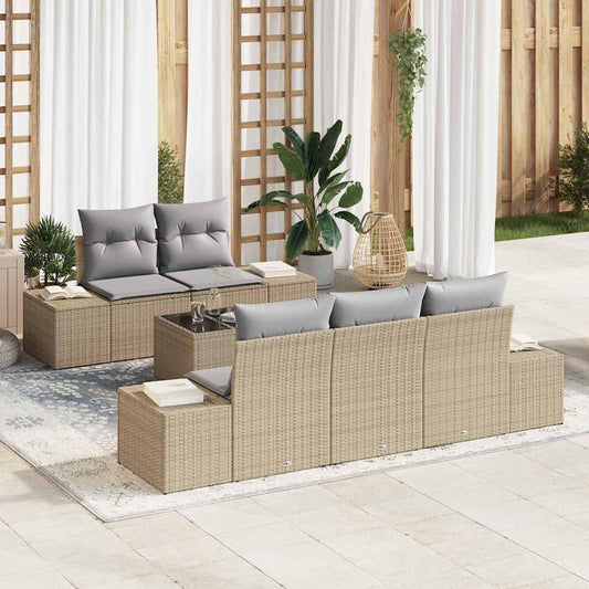 Conjunto de Sofá de Jardim 6 pcs Bege e Cinza vime PE