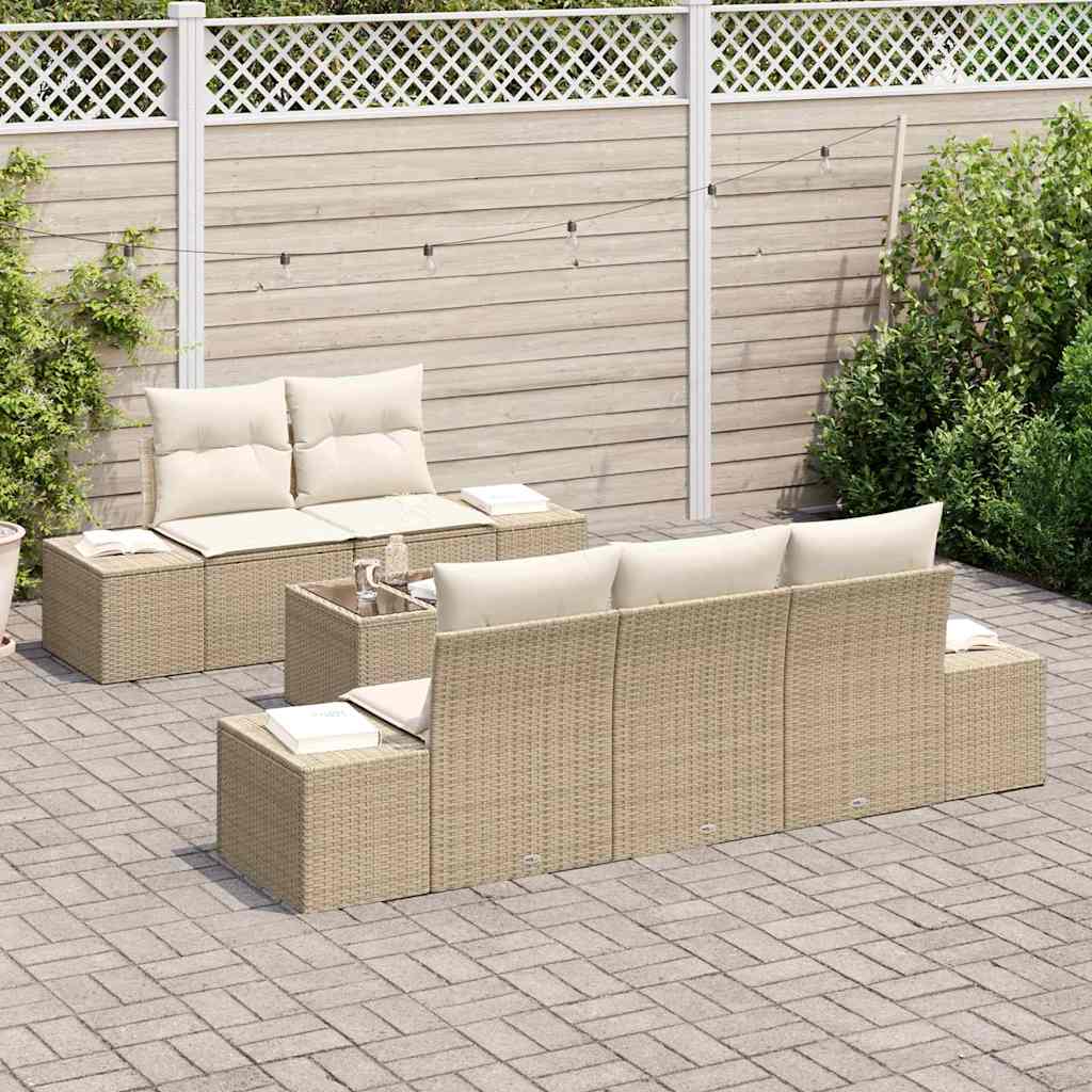 Conjunto de Sofá de Jardim 6 pcs Bege e Creme 55 x 55 x 37 cm