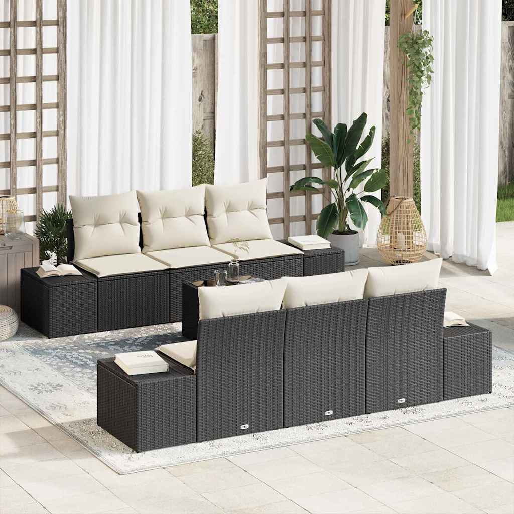Conjunto de Sofá de Jardim 8 pcs Preto e Creme vime PE