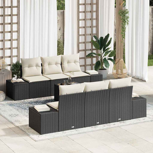 Conjunto de Sofá de Jardim 8 pcs Preto e Creme vime PE