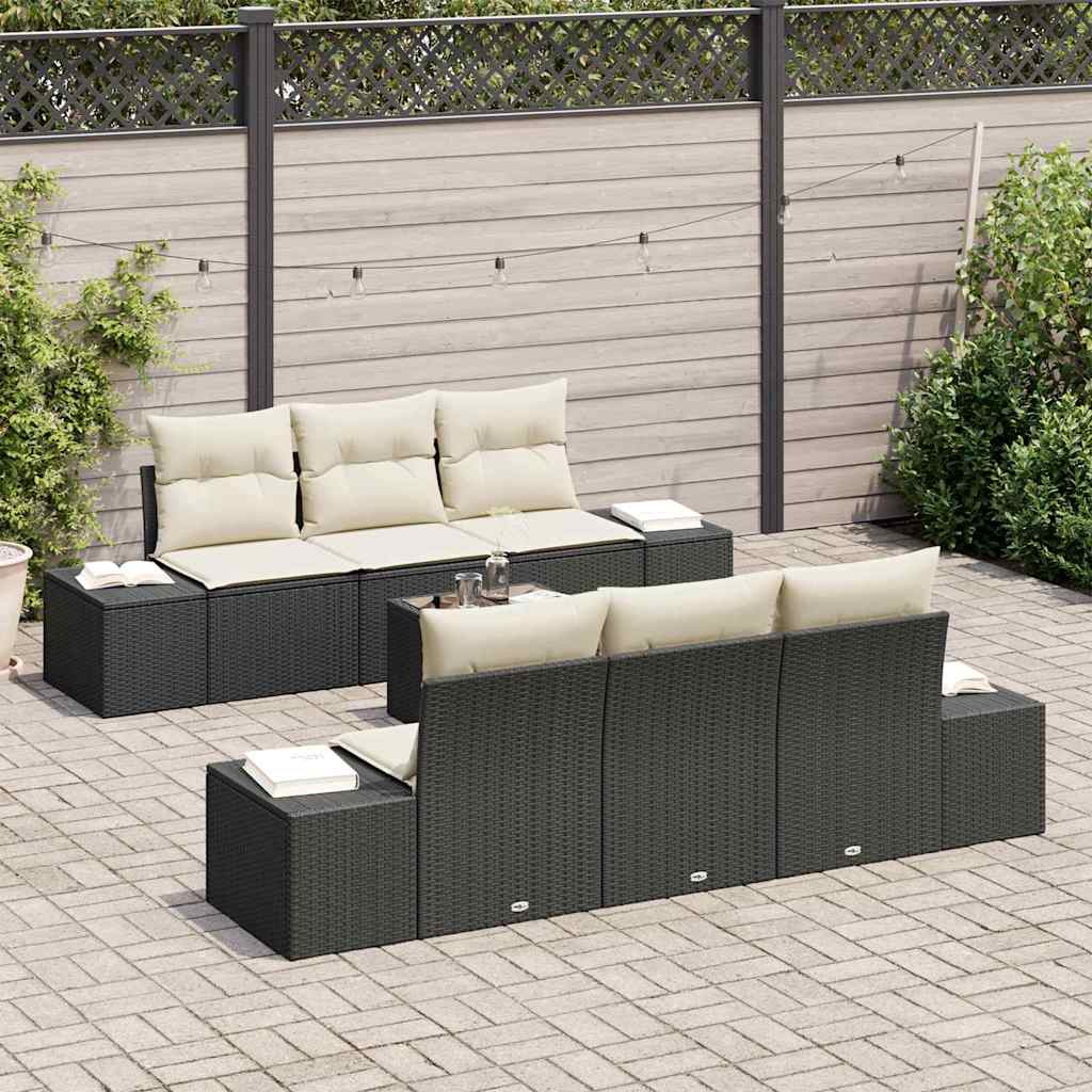 Conjunto de Sofá de Jardim 8 pcs Preto e Creme vime PE