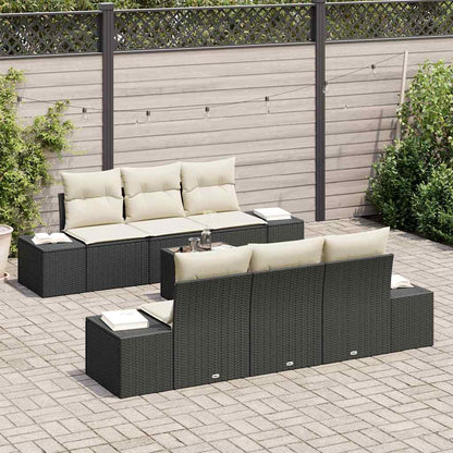 Conjunto de Sofá de Jardim 8 pcs Preto e Creme vime PE