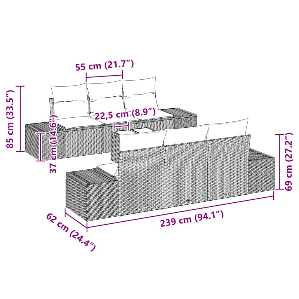 Conjunto de Sofá de Jardim 8 pcs Preto e Creme vime PE