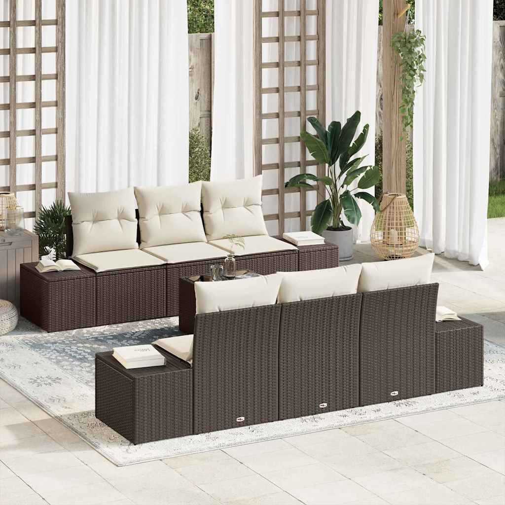 Conjunto de Sofá de Jardim 8 pcs Marrom e Creme vime PE