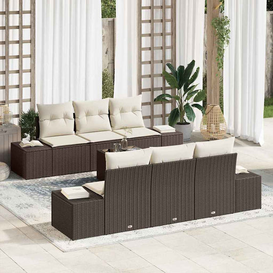 Conjunto de Sofá de Jardim 8 pcs Marrom e Creme vime PE