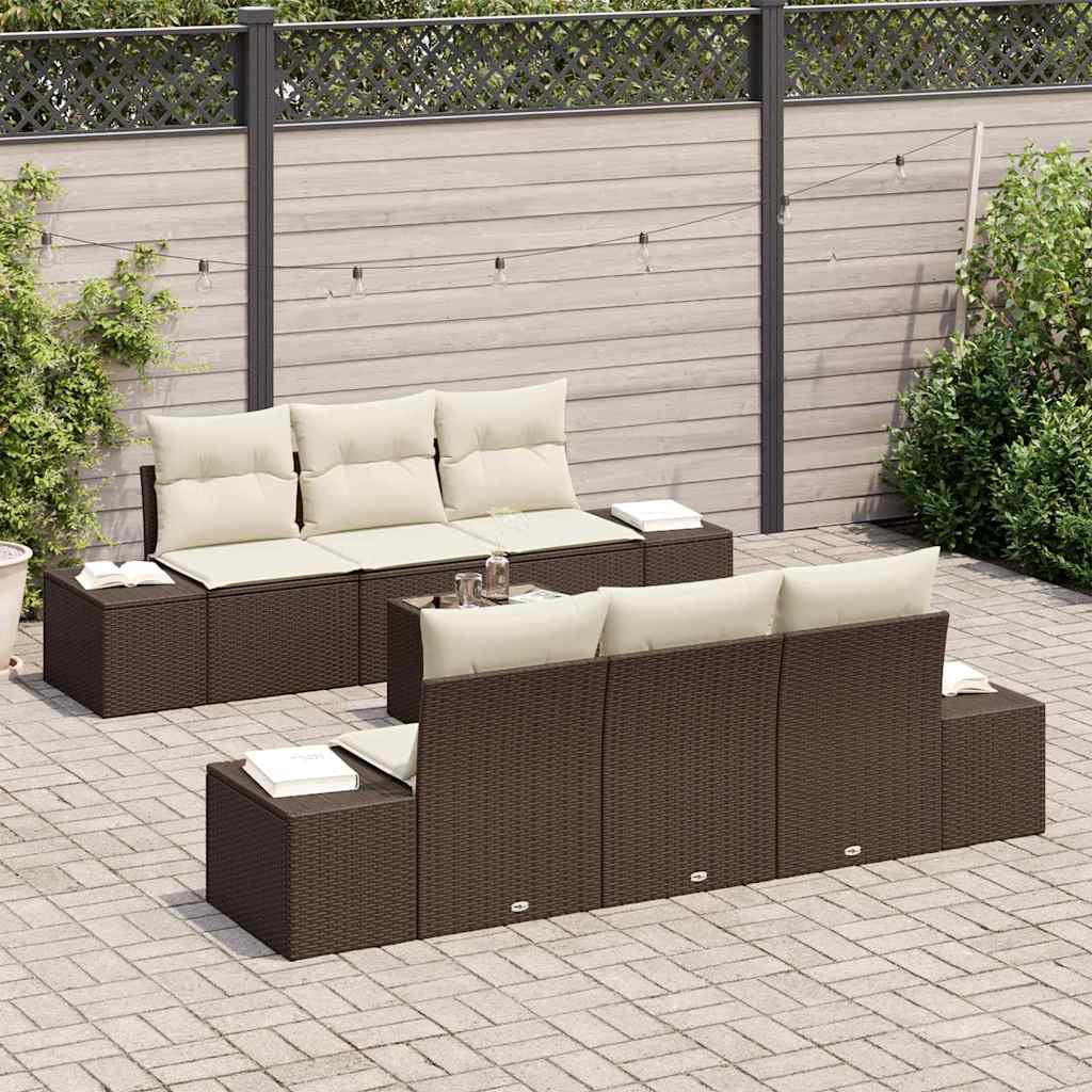 Conjunto de Sofá de Jardim 8 pcs Marrom e Creme vime PE