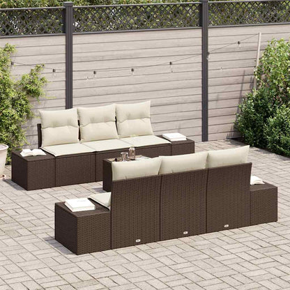 Conjunto de Sofá de Jardim 8 pcs Marrom e Creme vime PE