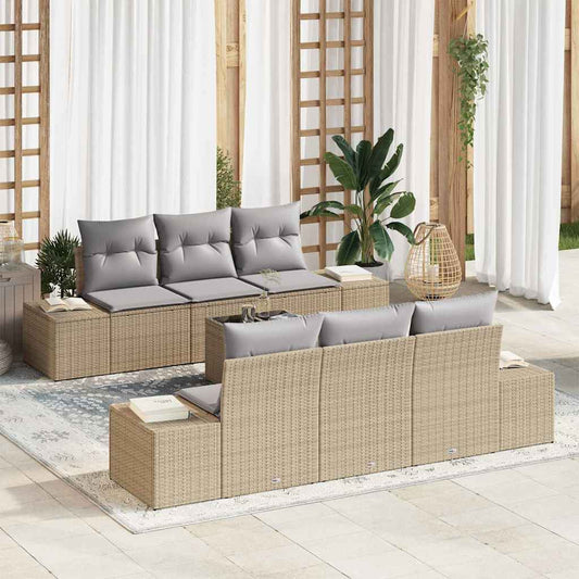 Conjunto de Sofá de Jardim 7 pcs Bege e Cinza 55 x 55 x 37 cm