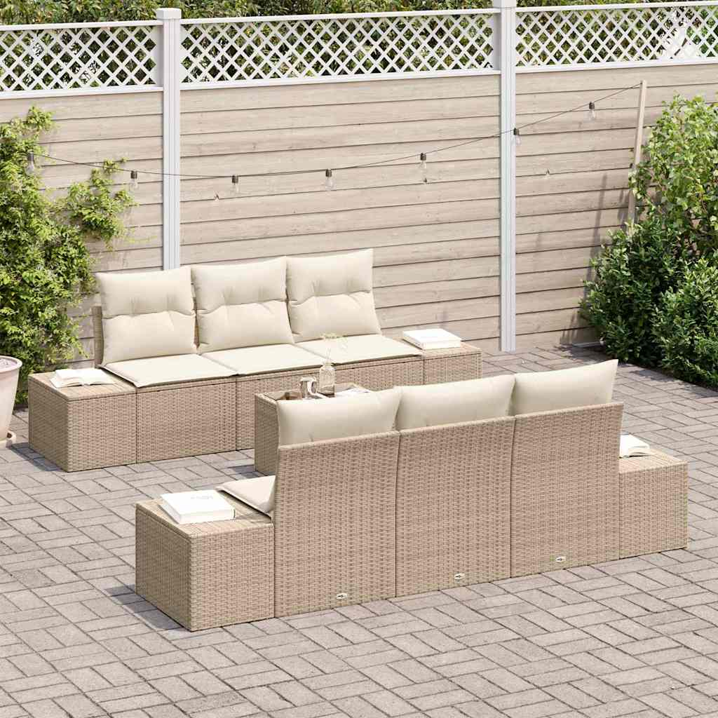 Conjunto de Sofá de Jardim 7 pcs Bege e Creme 55 x 55 x 37 cm