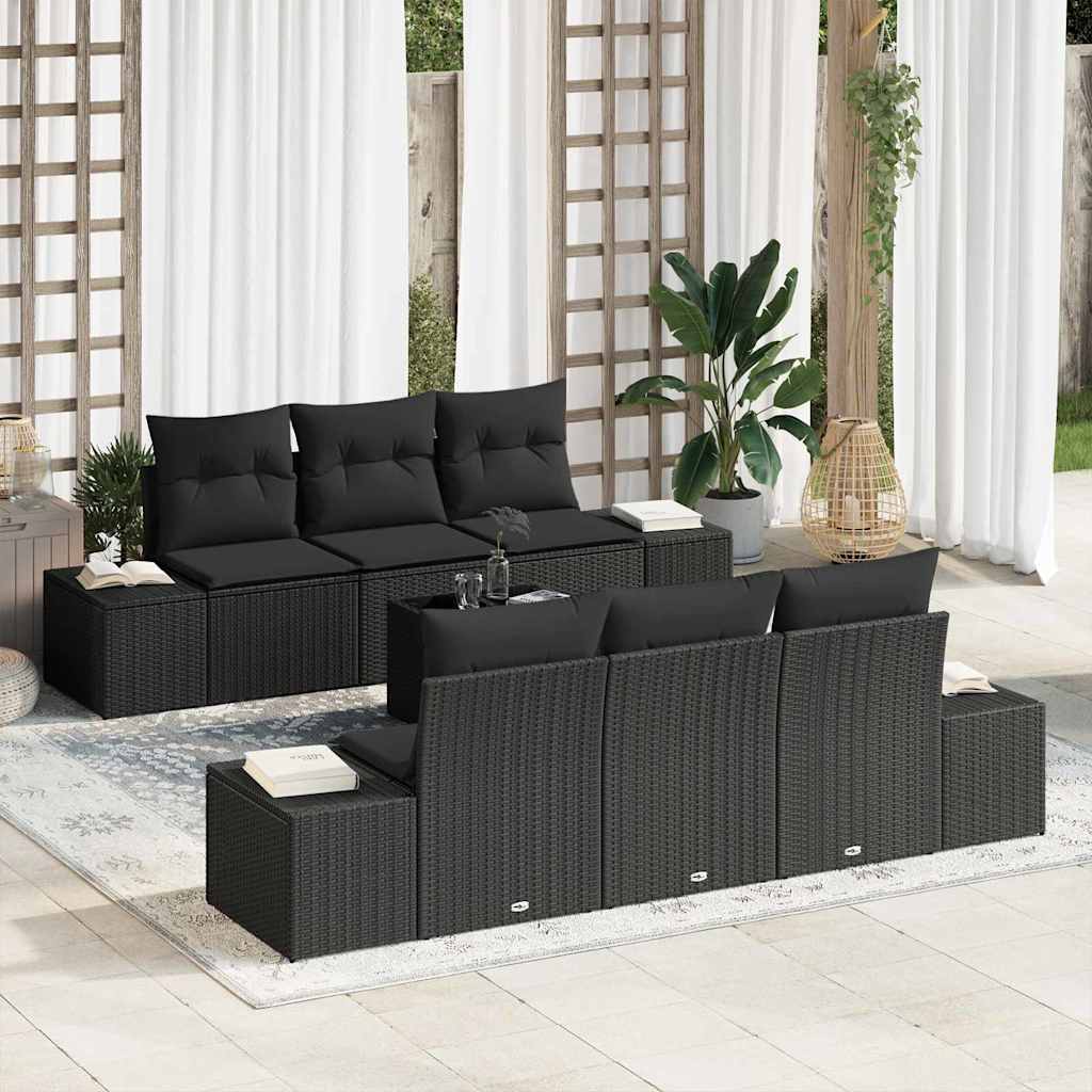 Conjunto de Sofá de Jardim com almofada 8 pcs Preto vime PE