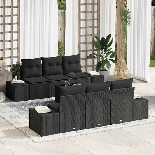 Conjunto de Sofá de Jardim com almofada 8 pcs Preto vime PE