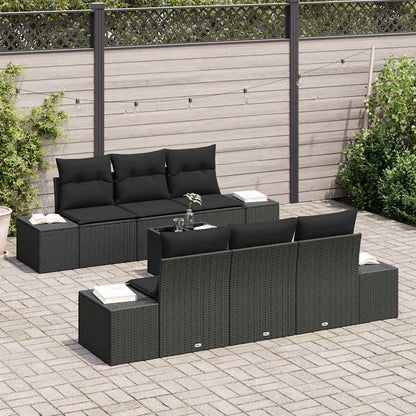 Conjunto de Sofá de Jardim com almofada 8 pcs Preto vime PE