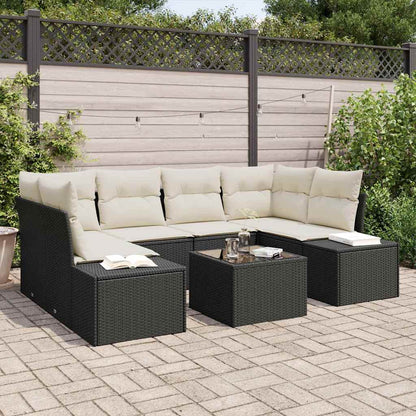 Conjunto de Sofá de Jardim 7 pcs Preto e Creme 55 x 55 x 37 cm
