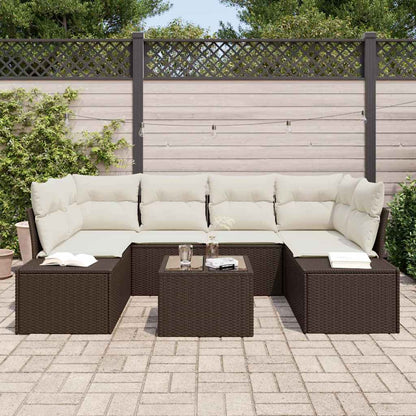 Conjunto de Sofá de Jardim 7 pcs Marrom e Creme 55 x 55 x 37 cm