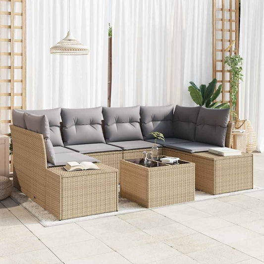 Conjunto de Sofá de Jardim 8 pcs Bege e Cinza vime PE