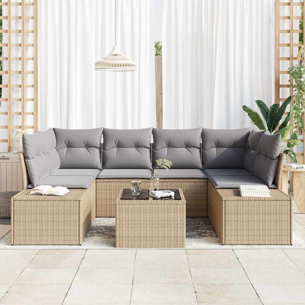 Conjunto de Sofá de Jardim 8 pcs Bege e Cinza vime PE