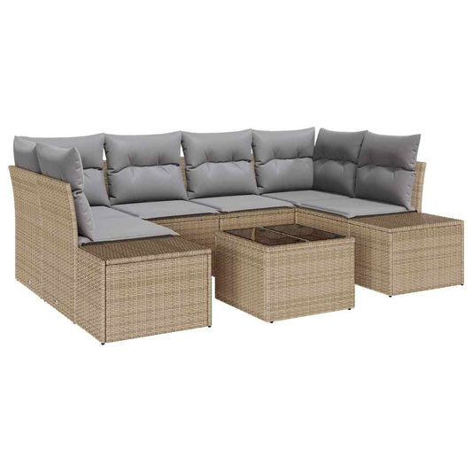 Conjunto de Sofá de Jardim 8 pcs Bege e Cinza vime PE