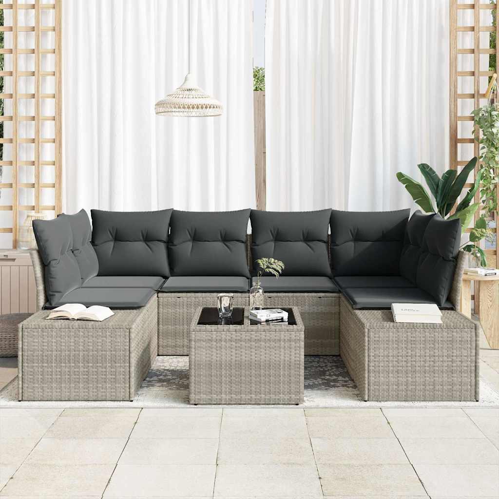 Conjunto de Sofá de Jardim 7 pcs Cinza Claro e Cinza Escuro