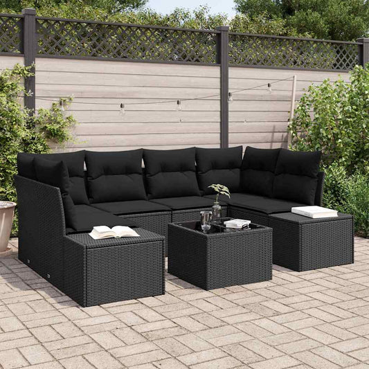 Conjunto de Sofá de Jardim Manual 7 pcs Preto 55 x 55 x 37 cm