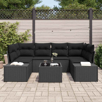 Conjunto de Sofá de Jardim Manual 7 pcs Preto 55 x 55 x 37 cm