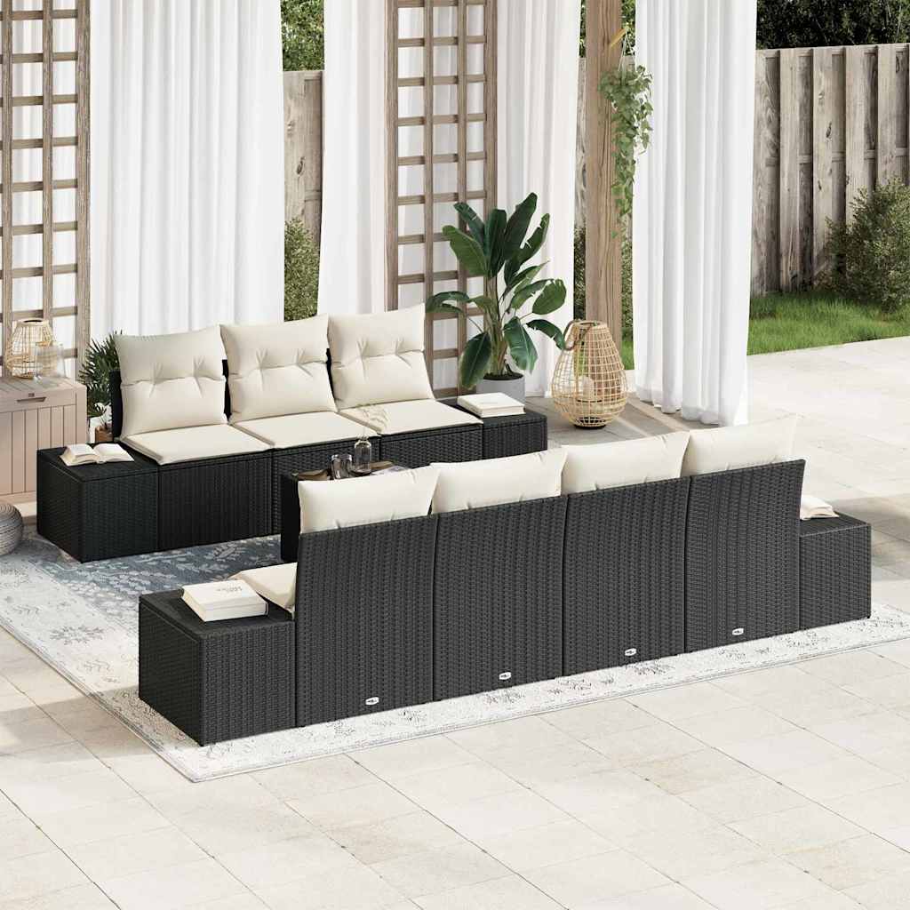 Conjunto de Sofá de Jardim 8 pcs Preto e Creme 55 x 55 x 37 cm