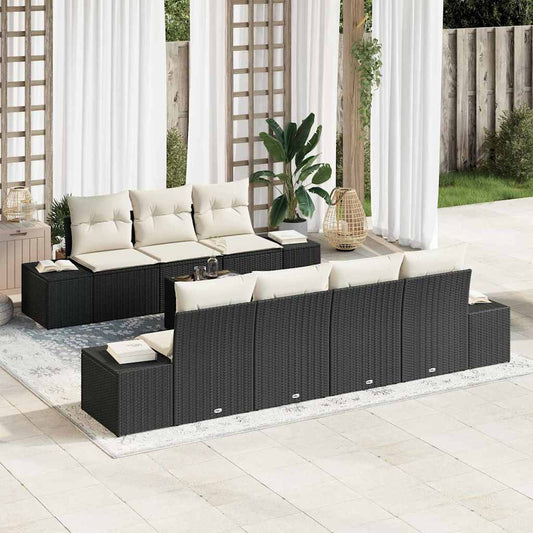 Conjunto de Sofá de Jardim 8 pcs Preto e Creme 55 x 55 x 37 cm