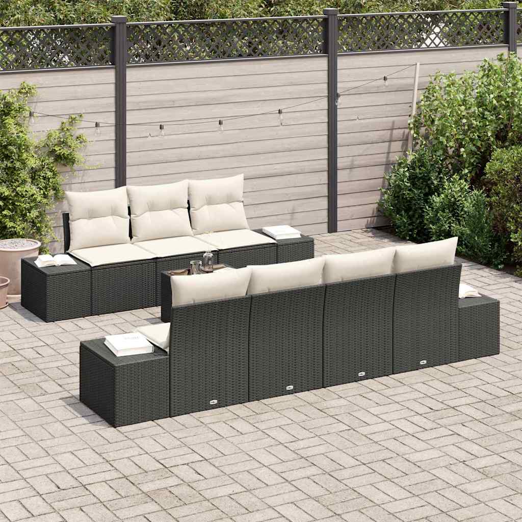 Conjunto de Sofá de Jardim 8 pcs Preto e Creme 55 x 55 x 37 cm