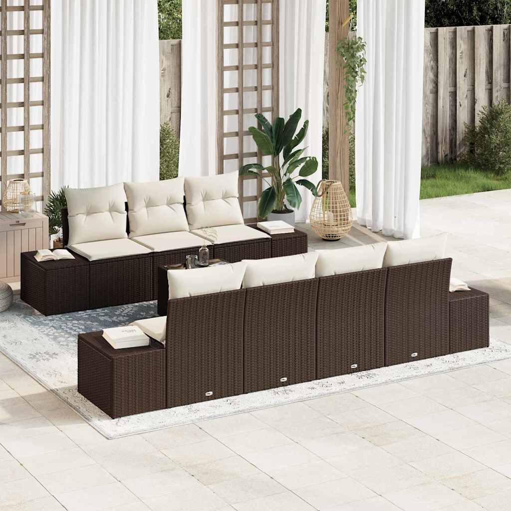 Conjunto de Sofá de Jardim 8 pcs Marrom e Creme vime PE