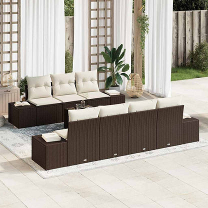 Conjunto de Sofá de Jardim 8 pcs Marrom e Creme vime PE