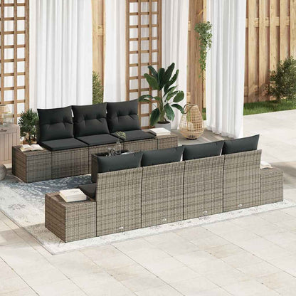 Conjunto de Sofá de Jardim com almofada 8 pcs Cinzeto vime PE