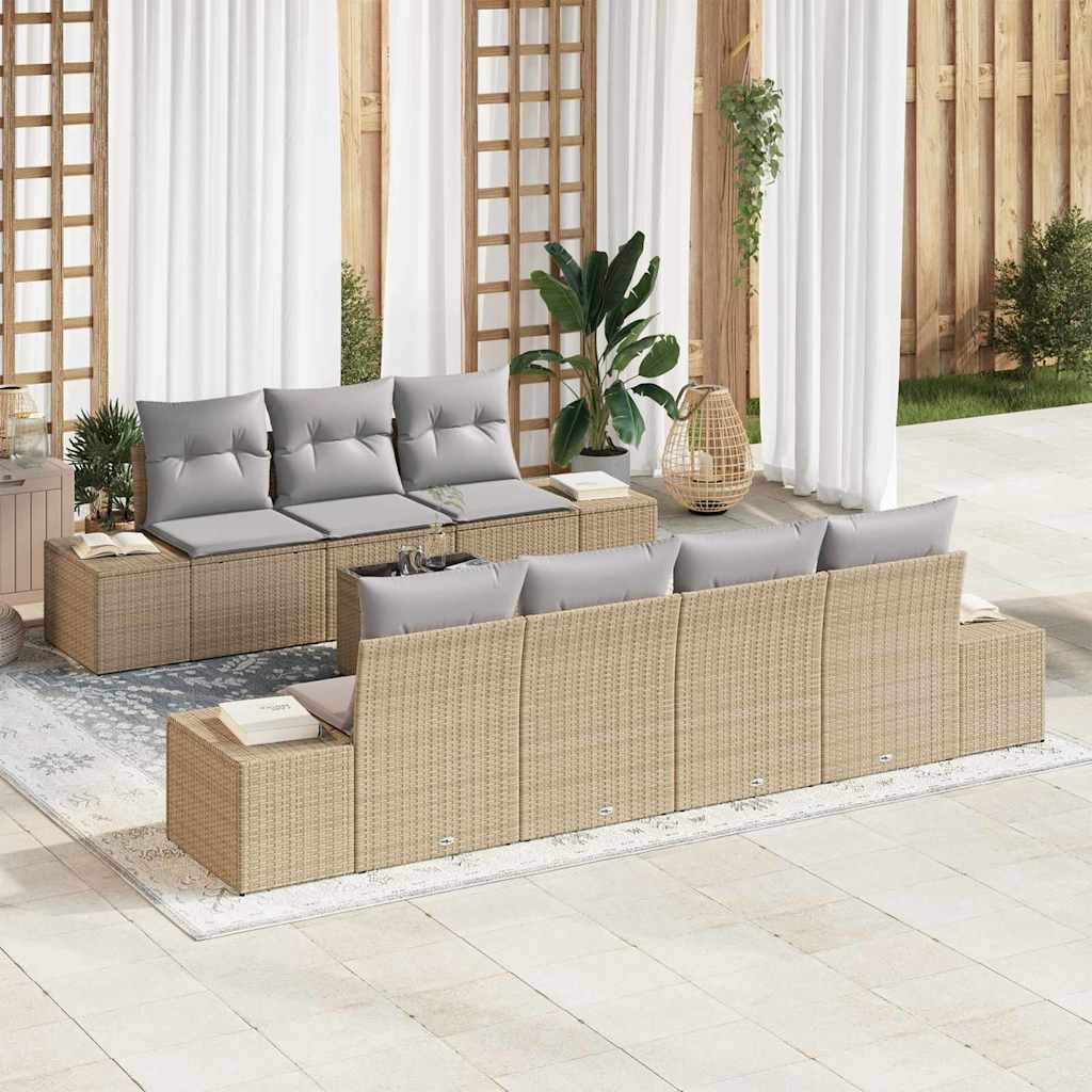 Conjunto de Sofá de Jardim 8 pcs Bege e Cinza 55 x 55 x 37 cm