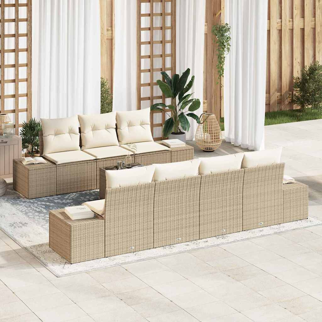 Conjunto de Sofá de Jardim 8 pcs Bege e Creme 55 x 55 x 37 cm