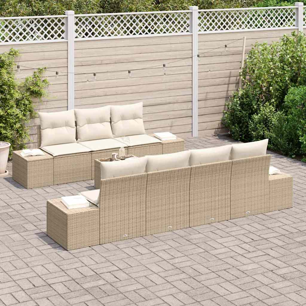 Conjunto de Sofá de Jardim 8 pcs Bege e Creme 55 x 55 x 37 cm
