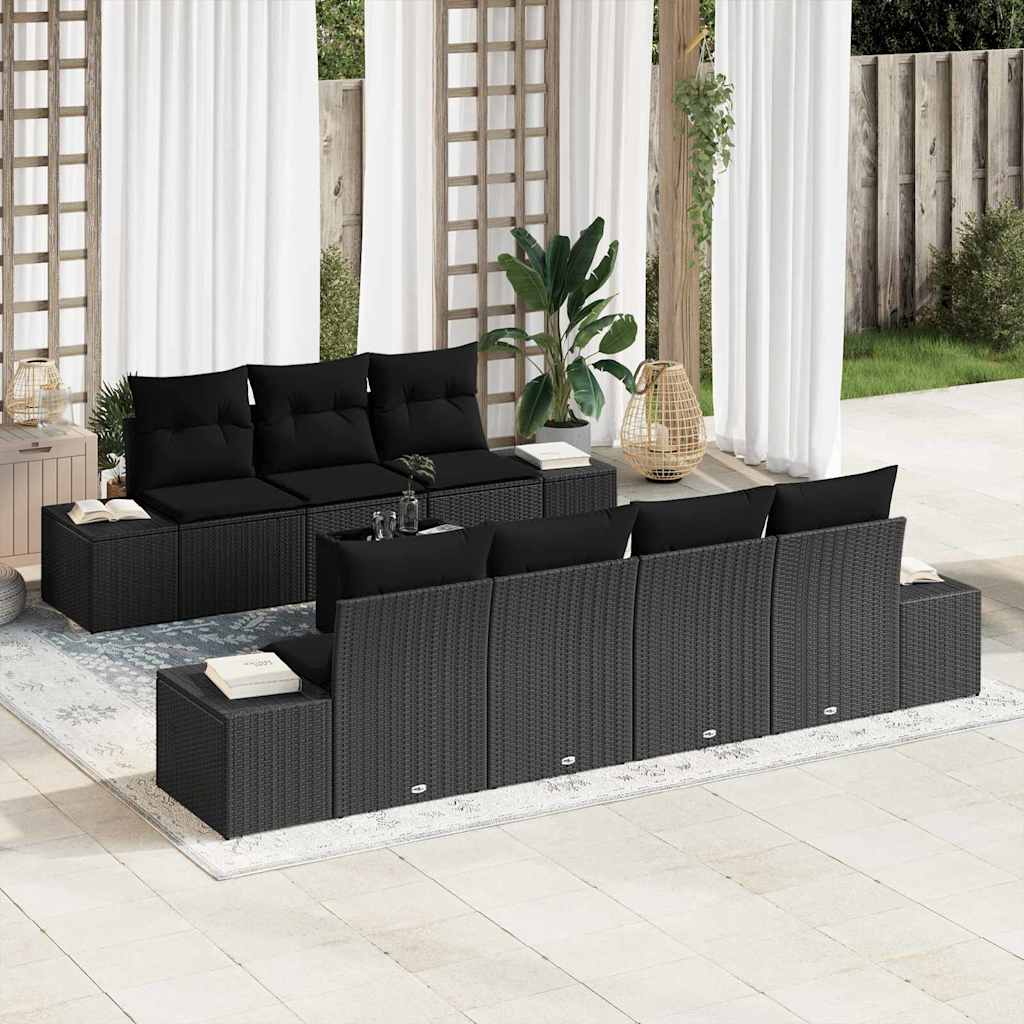 Conjunto de Sofá de Jardim com almofada 8 pcs Preto vime PE