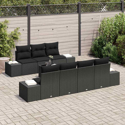 Conjunto de Sofá de Jardim com almofada 8 pcs Preto vime PE