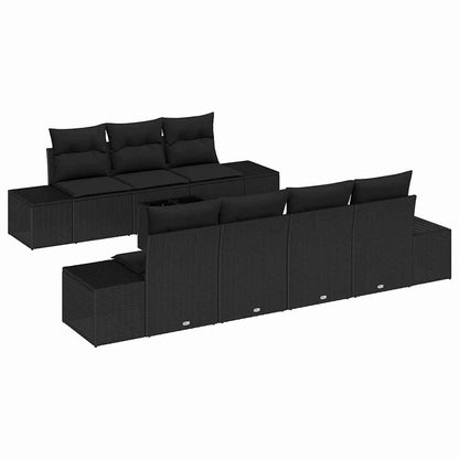 Conjunto de Sofá de Jardim com almofada 8 pcs Preto vime PE