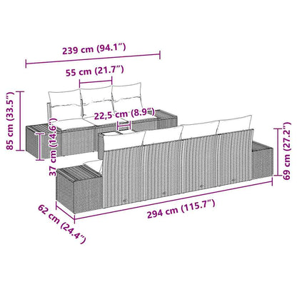 Conjunto de Sofá de Jardim com almofada 8 pcs Preto vime PE