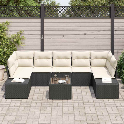 Conjunto de Sofá de Jardim 8 pcs Preto e Creme vime PE