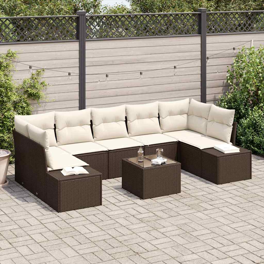 Conjunto de Sofá de Jardim 8 pcs Marrom e Creme 55 x 55 x 37 cm