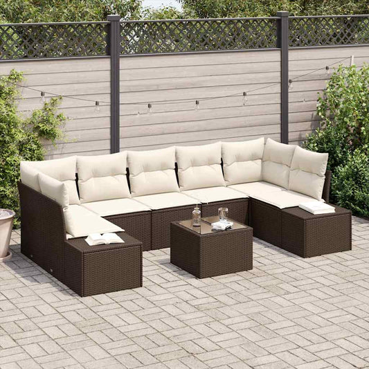 Conjunto de Sofá de Jardim 8 pcs Marrom e Creme 55 x 55 x 37 cm